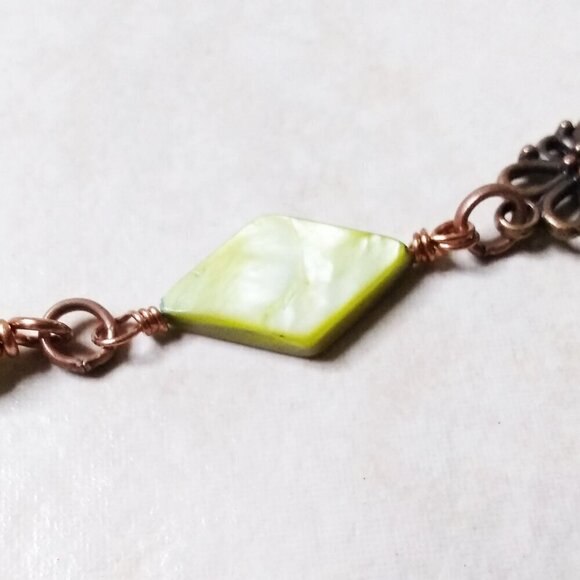 Pale Green [almost Chartreuse] Millefiori Glass + Copper! X-Long & Lightweight! - Picture 4 of 8